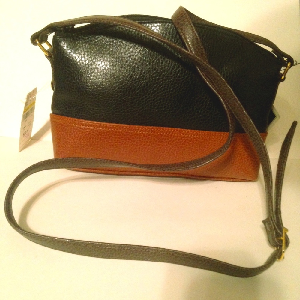 Black Cognac Cowhide Grain Shoulder Crossbody Bag
